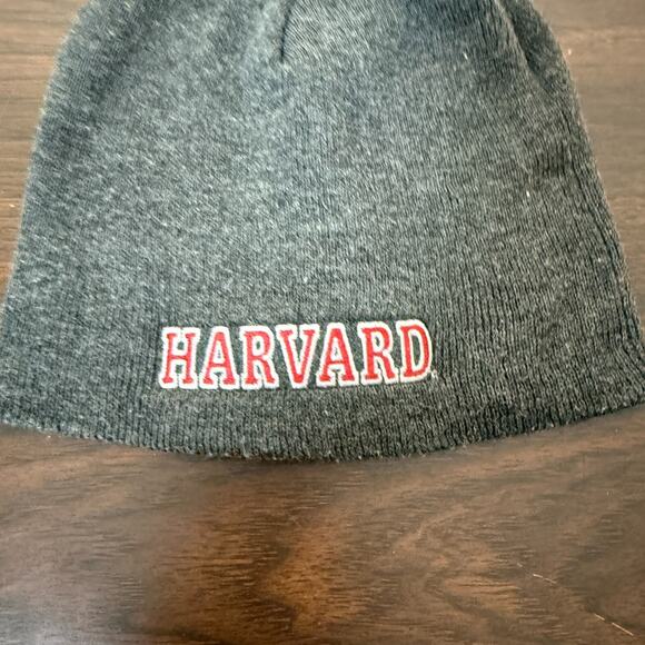 Harvard University Knit Beanie Winter Hat Gray Logo Casual Y2K - Picture 3 of 5